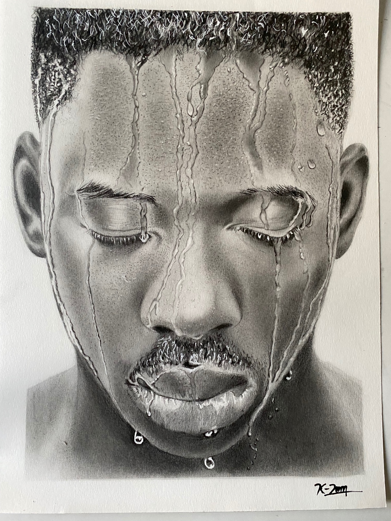 Sportif au sortir d'une douche — Graphite et fusain sur papier