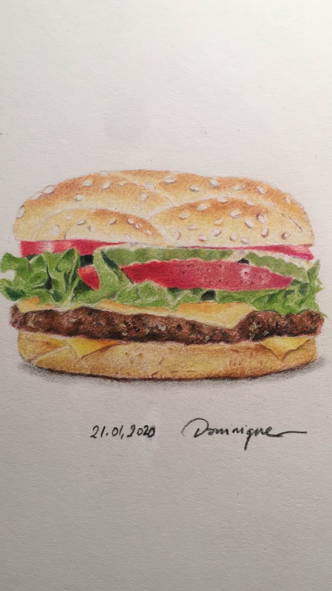 Burger — Crayons de couleur sur papier, 2020