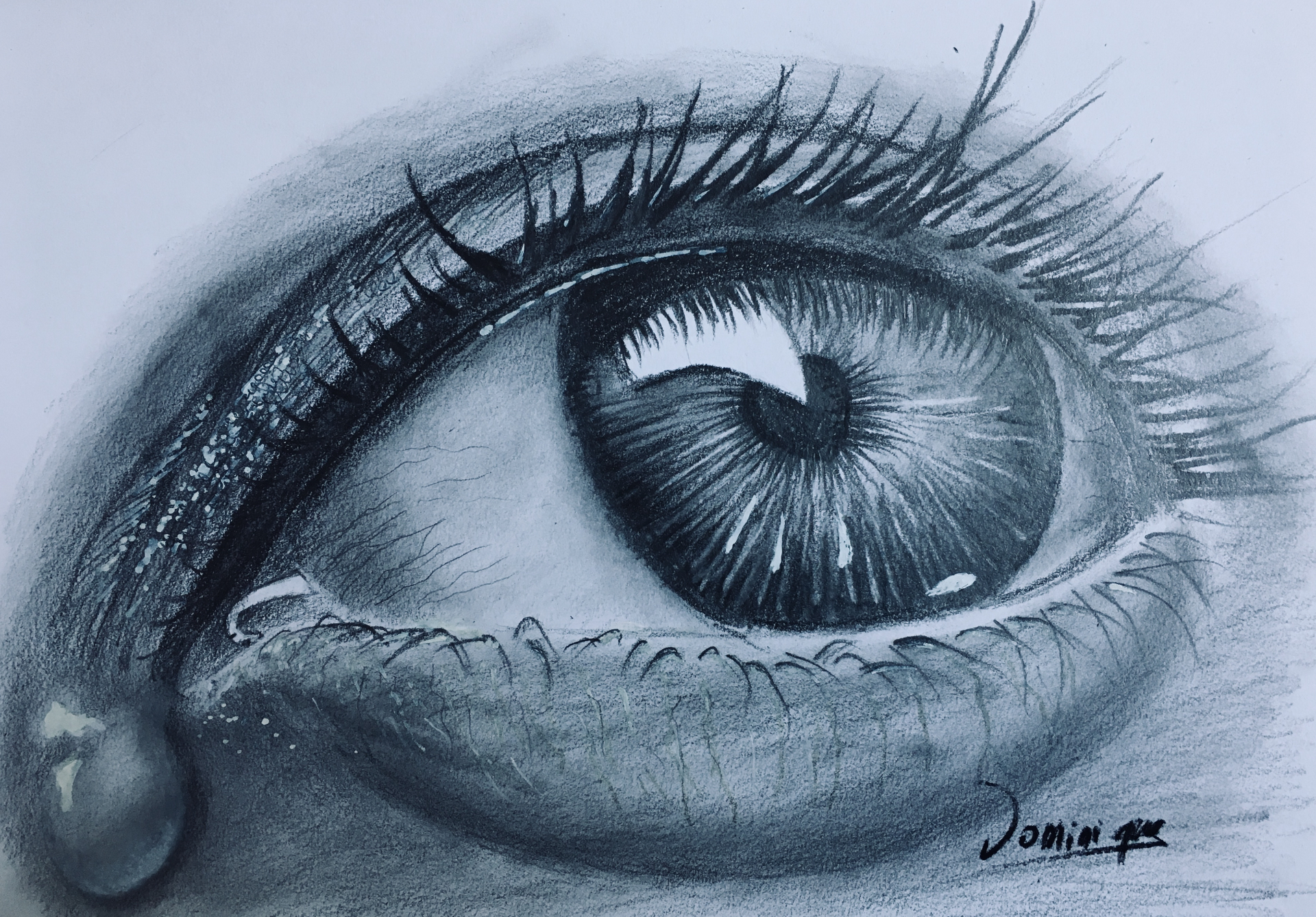 Larme — Graphite et rehauts de blanc sur papier
