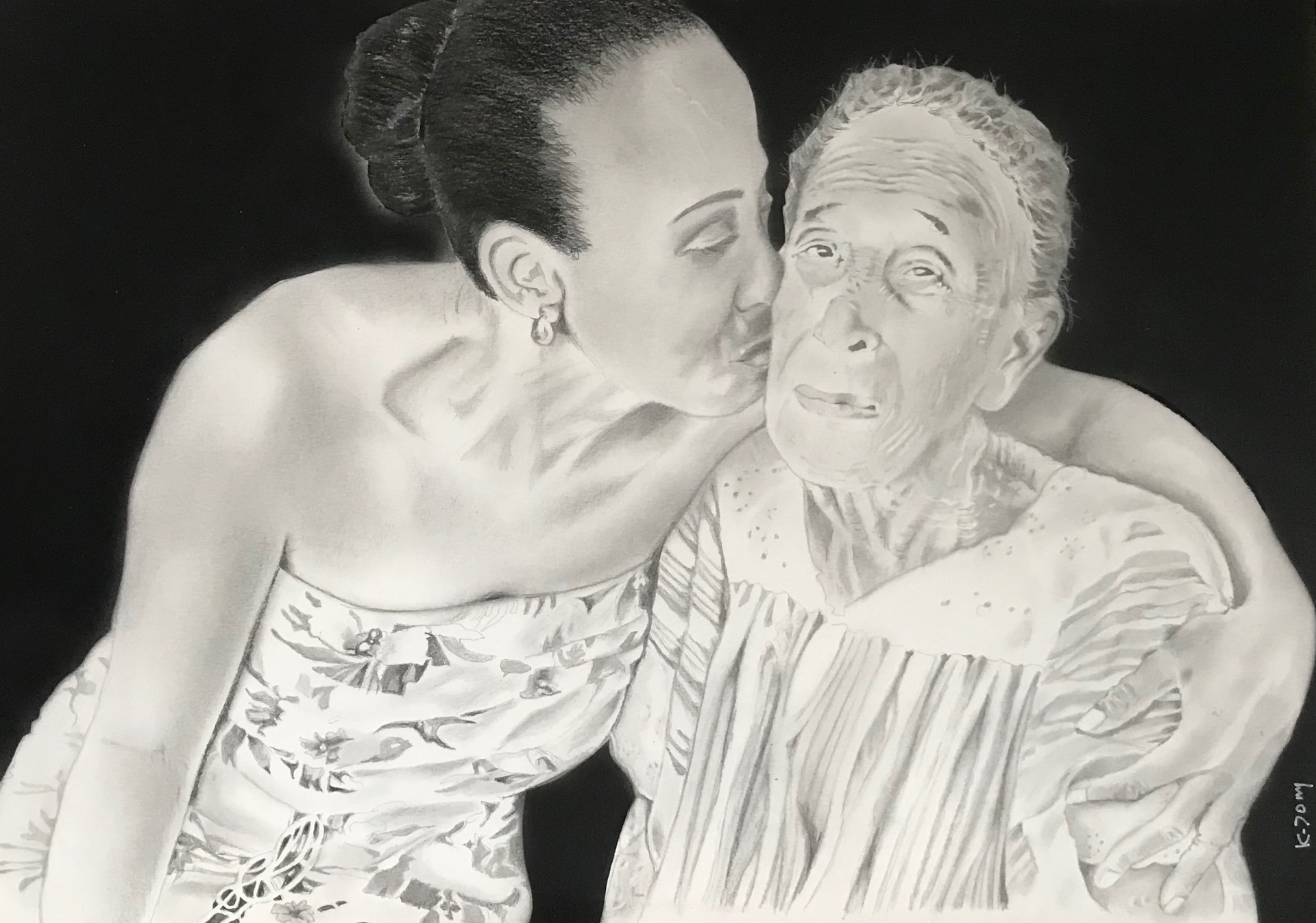 Rencontre de deux générations — Graphite sur papier
