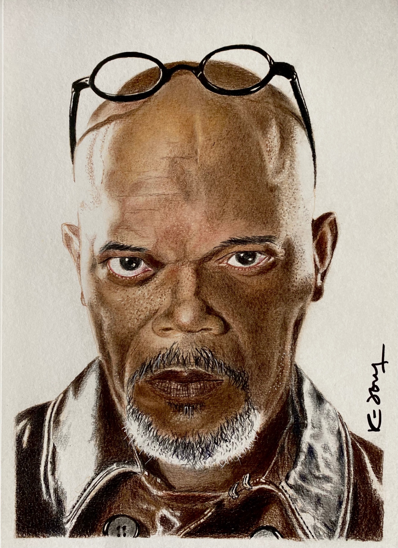 Samuel L. Jackson — Crayons de couleur sur papier