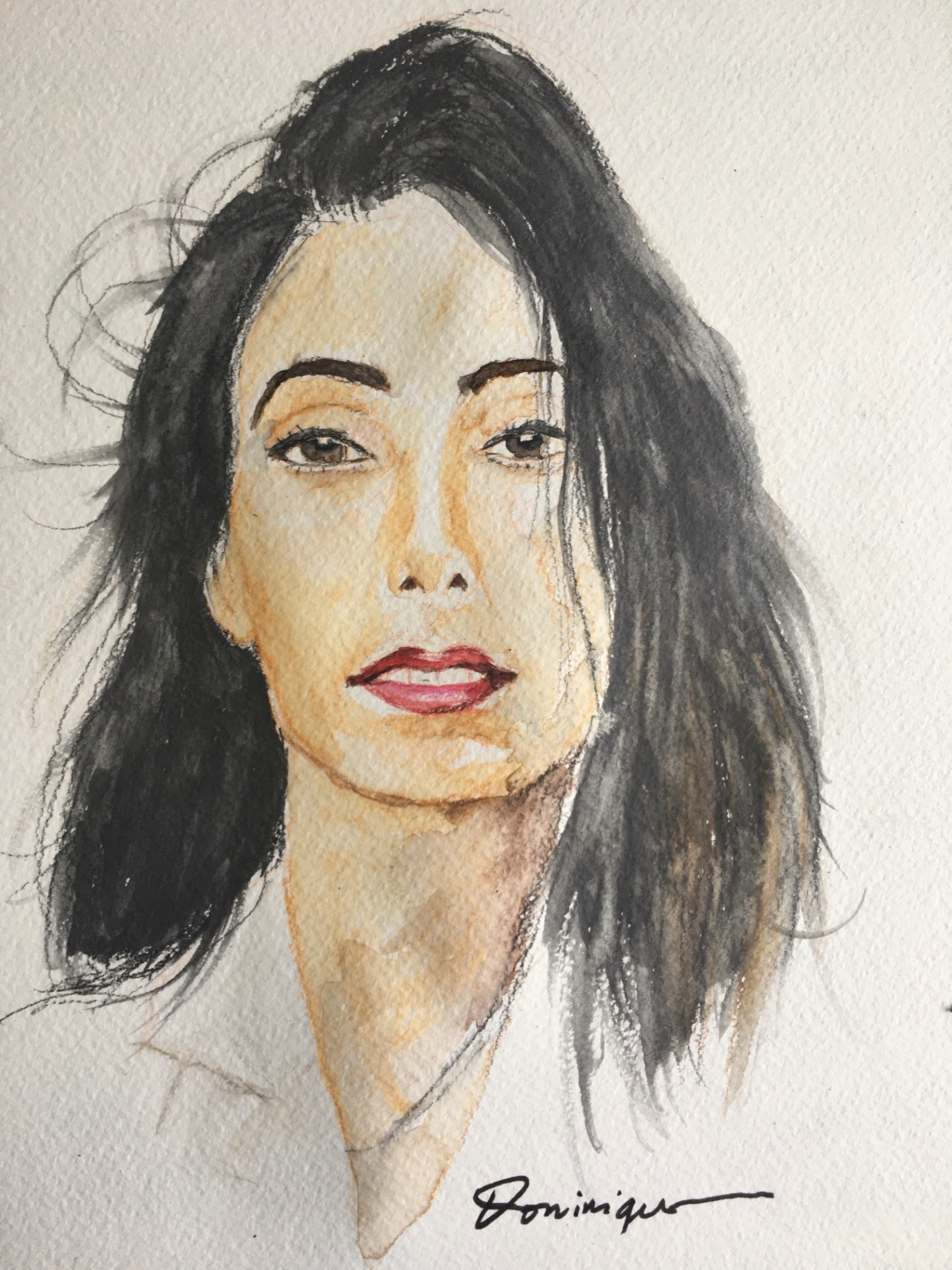 Chevelure noire — Aquarelle et crayon sur papier