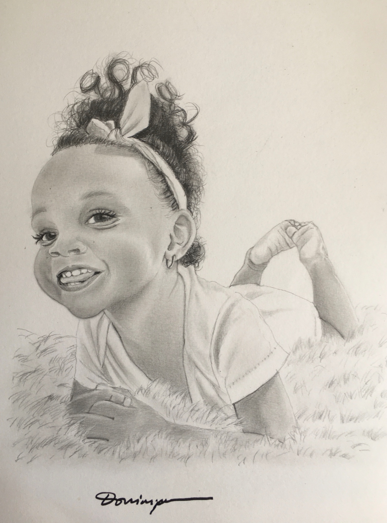 Petite fille sur moquette — Graphite sur papier