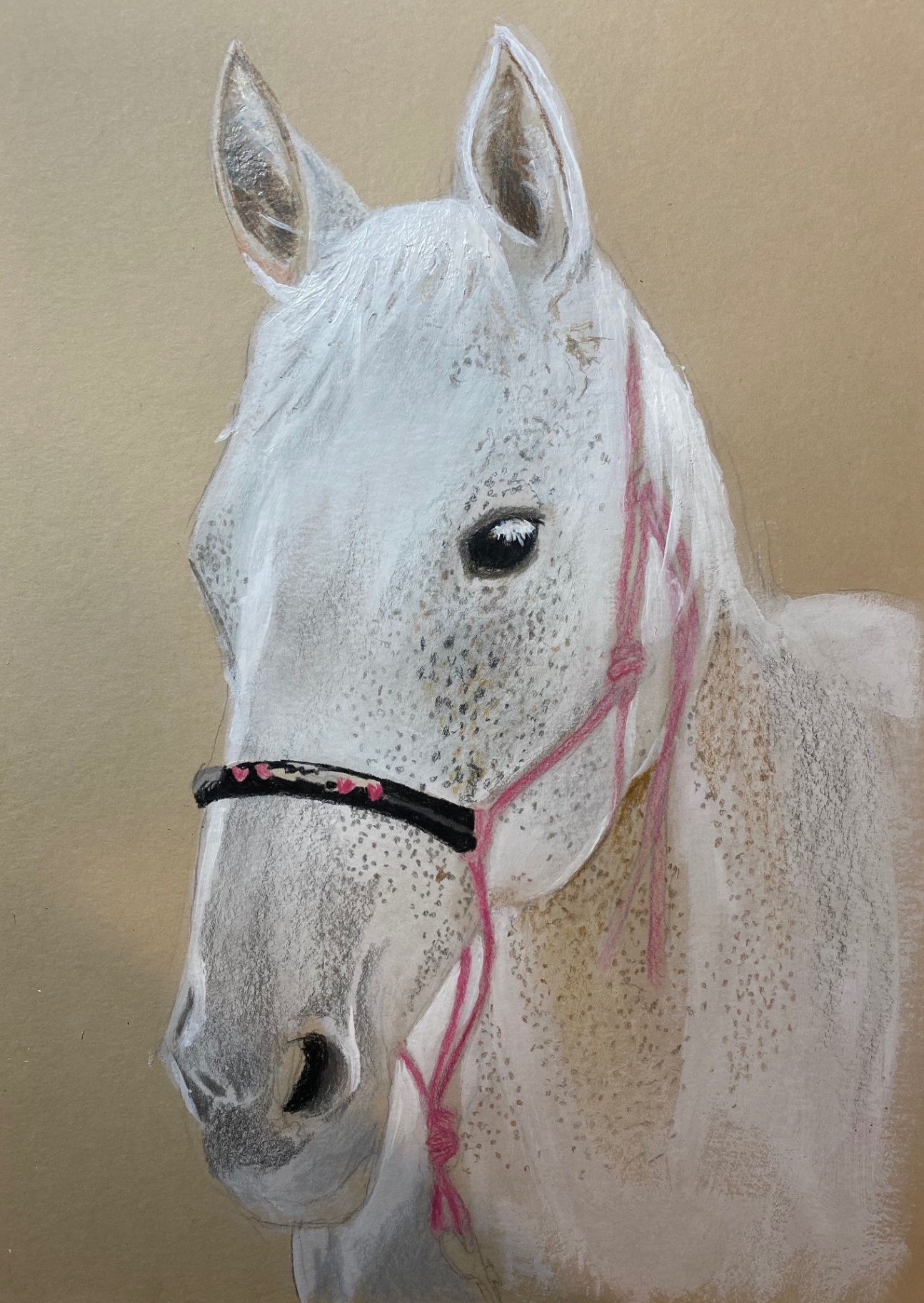 Jument grise — Pastel et gouache sur papier kraft
